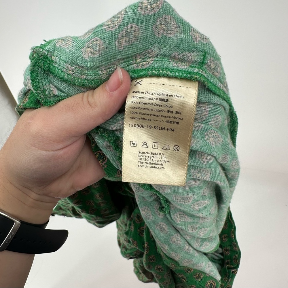 SCOTCH & SODA Size L Tie Front Jumpsuit Kelly Green Paisley Bamboo Beach Romper - Picture 7 of 10